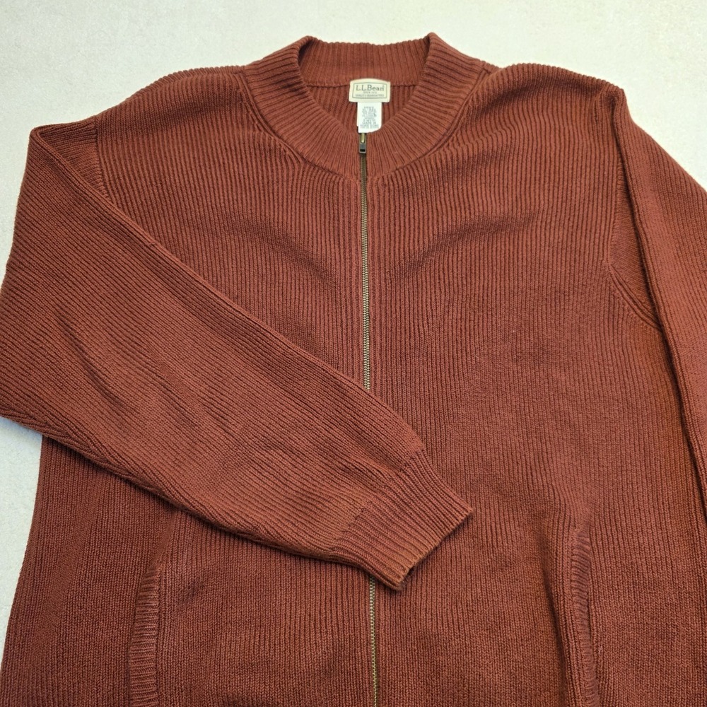 LL Bean Classic Mens XL Zip Up‎ Cardigan Sweater  Red Burgundy Preppy Heavy